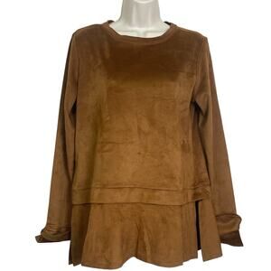 Mishca Women's Faux Suede Long Sleeve Caramel Brown Top Size Medium